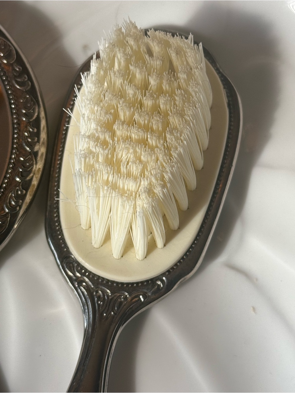 Vintage Ornate Sterling Silver Baby Vanity Set - Brush & Mirror - Picture 5 of 12